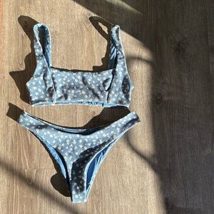 Thrills Light Blue Floral Ribbed Bikini Set